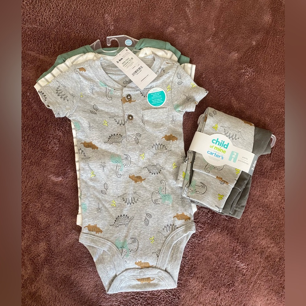 NWT carters 3 piece onsie and 2 pants set